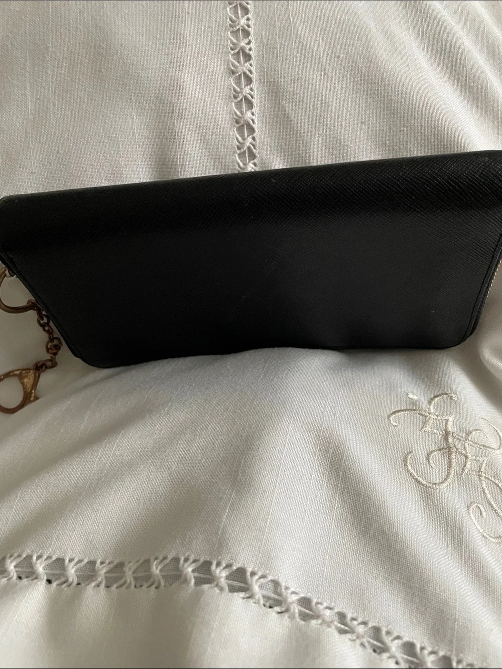 kate spade Black Leather Zip Around Wallet with Gold Plaque